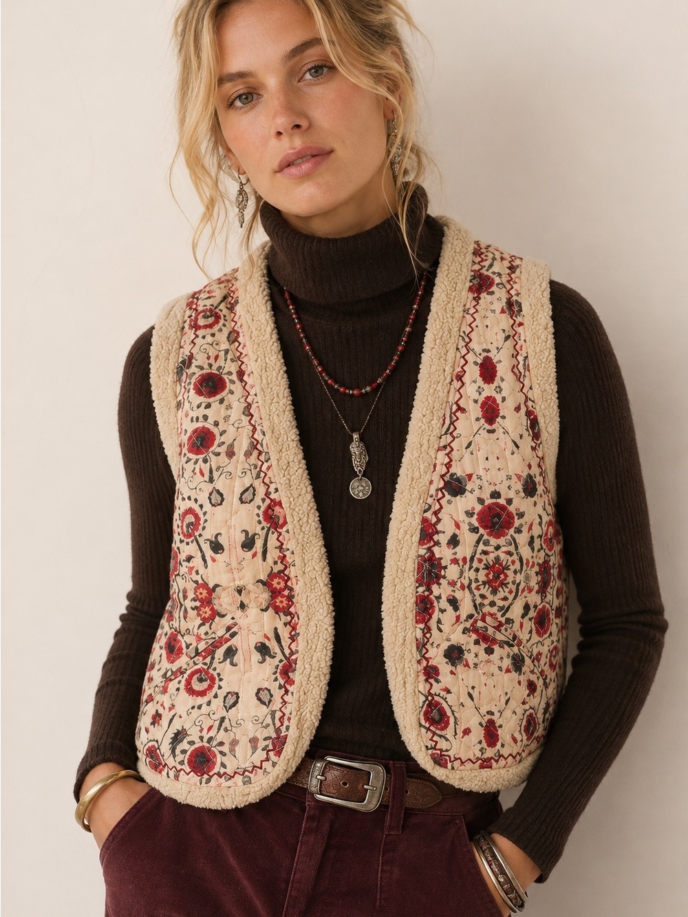 Maison Hotel Paul Vest Coquelicot Coquillage Sherpa Lined Boho XS